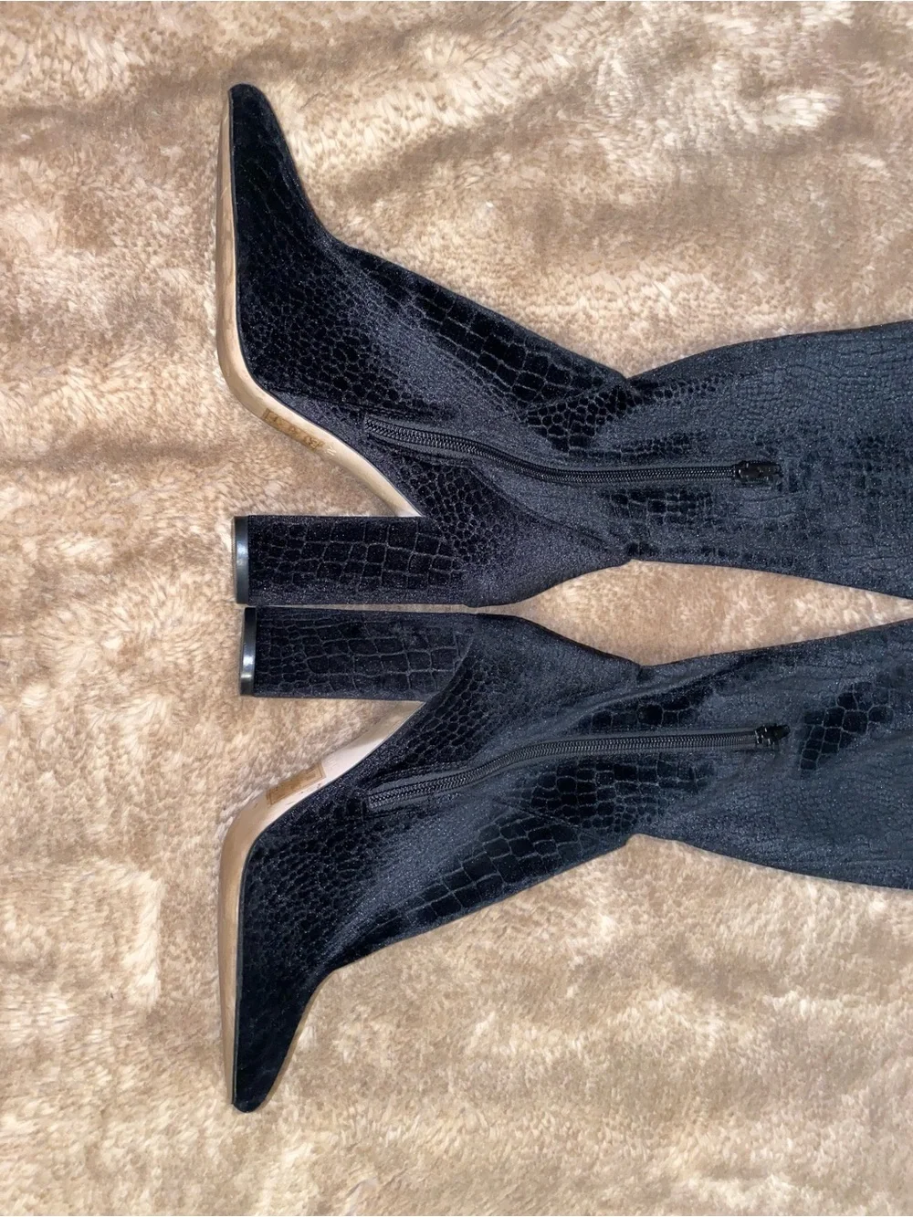 Aldo Black Velvet Over-the-Knee Block Heel Boots